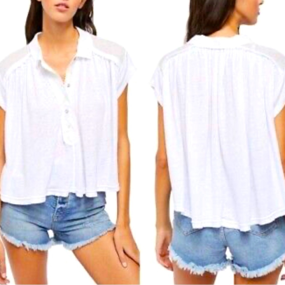 Free People Low Down Henley Top in Ivory, Size Small